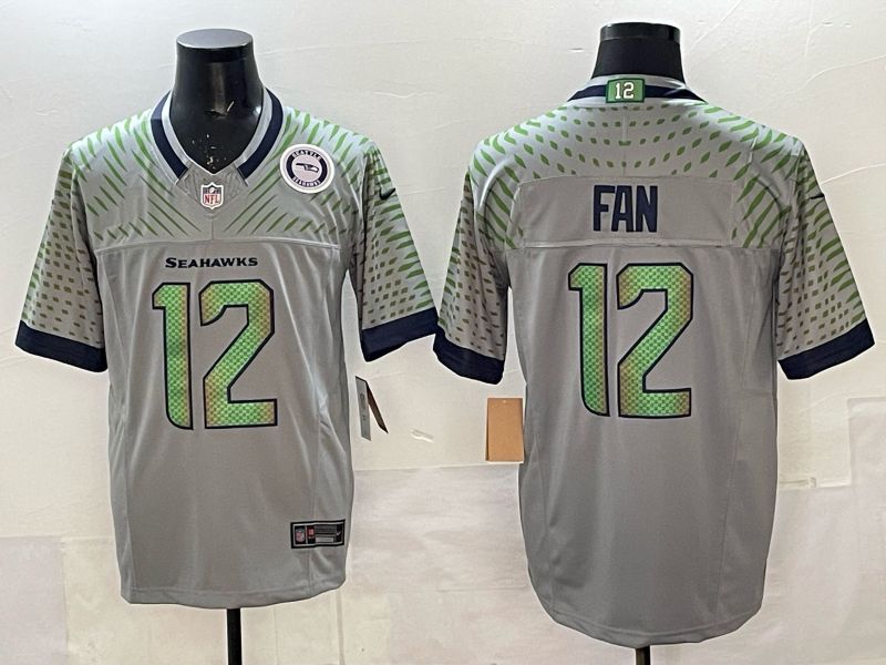 Men 2025 Seattle Seahawks #12 Fan grey 5th generation Throwback Nike Limited NFL Jersey style 08